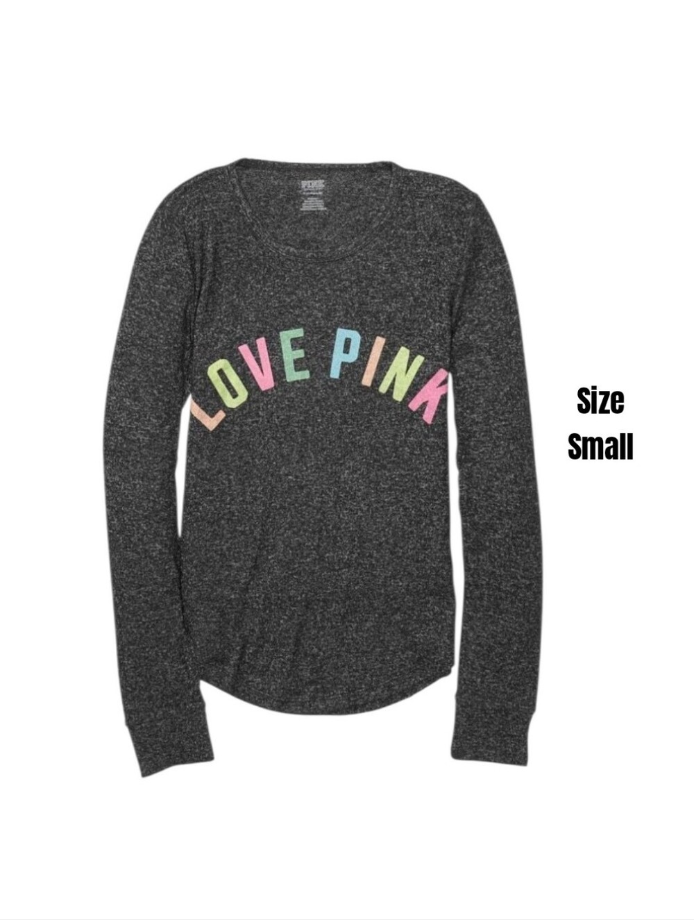 VS PINK Dark Grey LOVE PINK Logo Long Sleeve Cozy Sleep Tee Shirt PJ Top Small